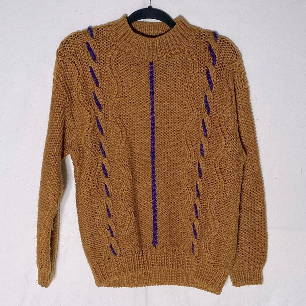 Vintage Cross Roads Mustard Yellow Ochre Knit Crew Neck L Cottagecore Grannycore
